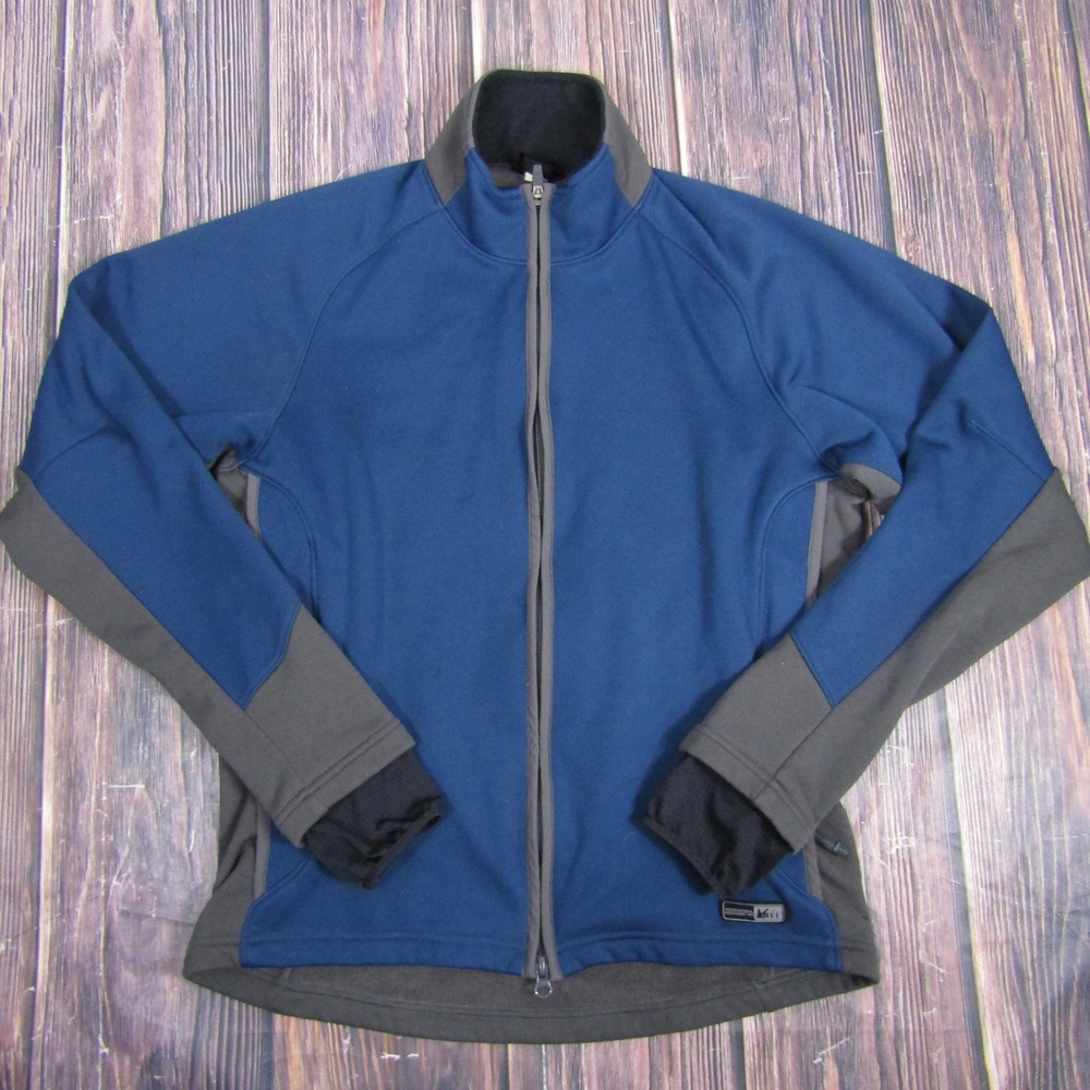 REI Jacket Mens Medium Blue Gray Full Zip Fleece Lined Outdoor Hiking Colorblock